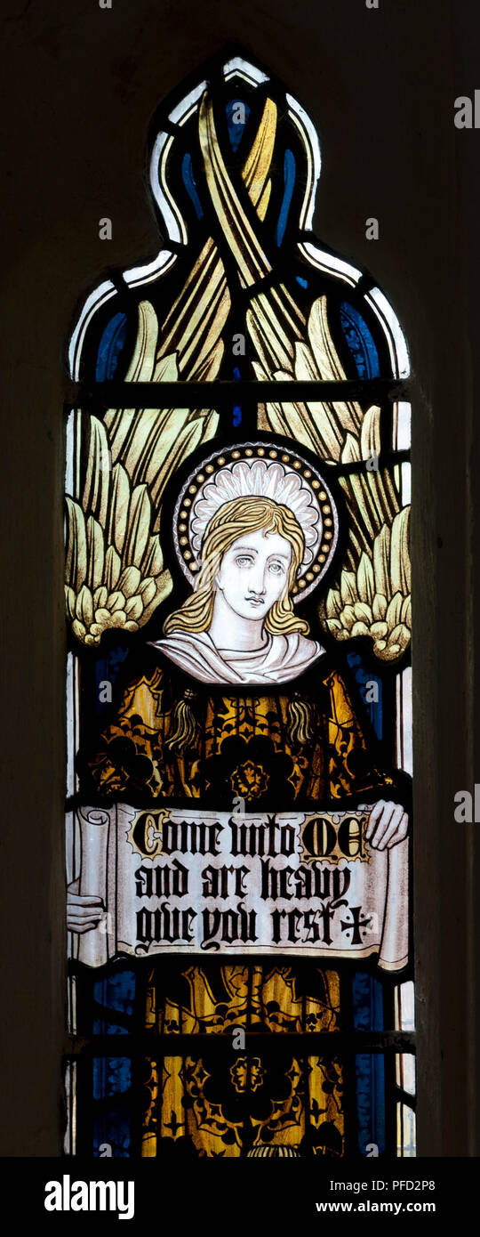 Angel stained glass, St. Peter and St. Paul`s Church, Hathern, Leicestershire, England, UK Stock Photo